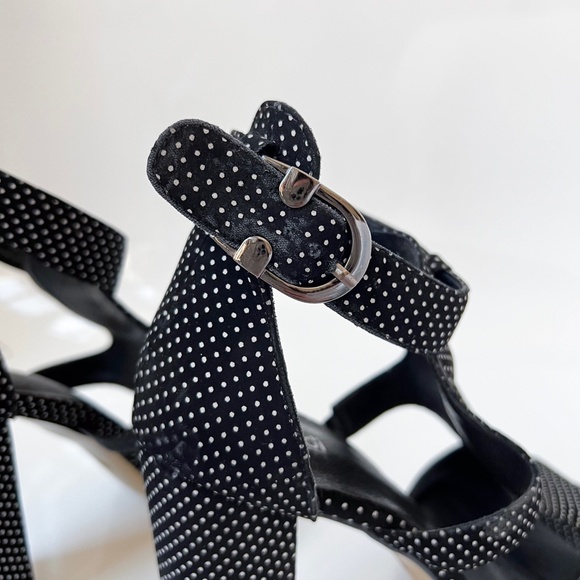 Baldi London | Polka Dot Cage Sandal High Block Heel Open Toe Black White 8.5 - Picture 7 of 16